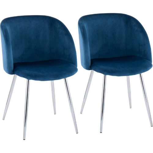 Fran Dining Chair in Blue Velvet & Chrome Metal (Set of 2)